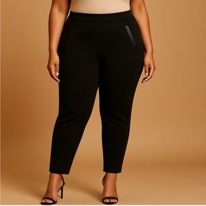 Nannette Lepore Black Slim Fit Trouser Pants with Faux Leather Trim Size 8